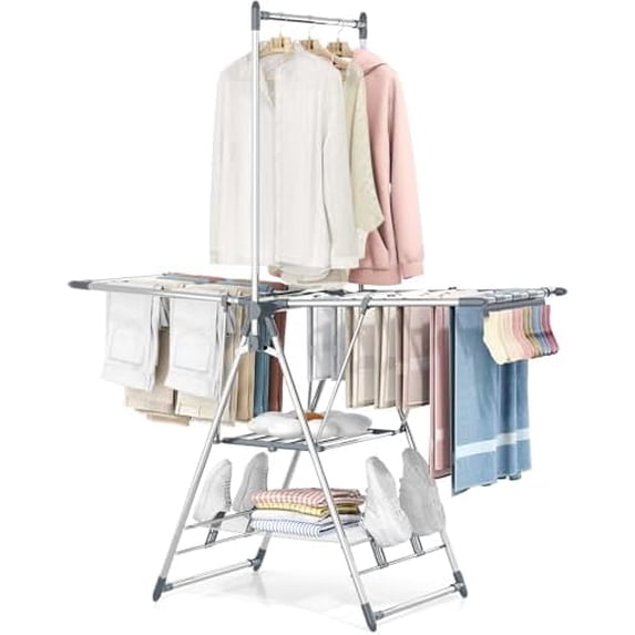 Clothes Drying Rack with High Hanger, Foldable 3-Level Drying Racks ...