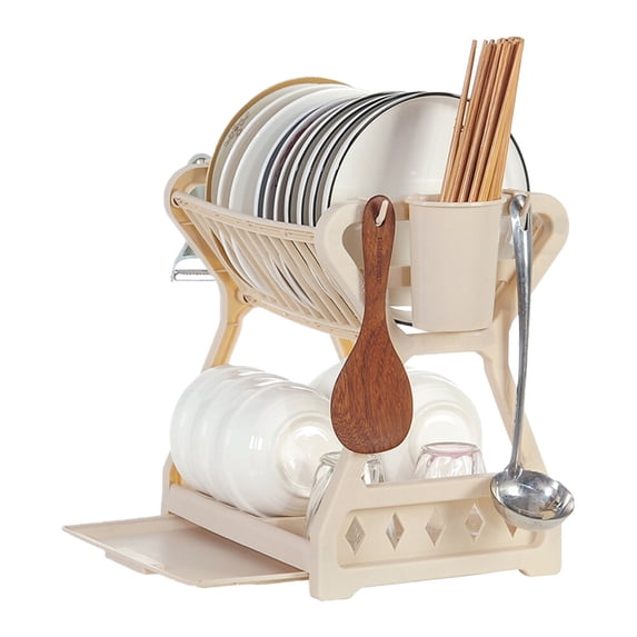 NIAIZEK Khaki Plastic Dish Drying Rack for Kitchen Utensils, Compact Space-Saving Organizer and Drainer, 1-Piece Kitchen Accessory