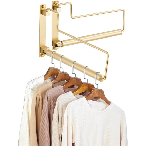 Clothes Drying Rack, Laundry Racks for Drying Clothes, Wall Mounted Swing Arm Clothes Hanger for Laundry Room, Garage, Indoor & Outdoor Use,Brushed Gold