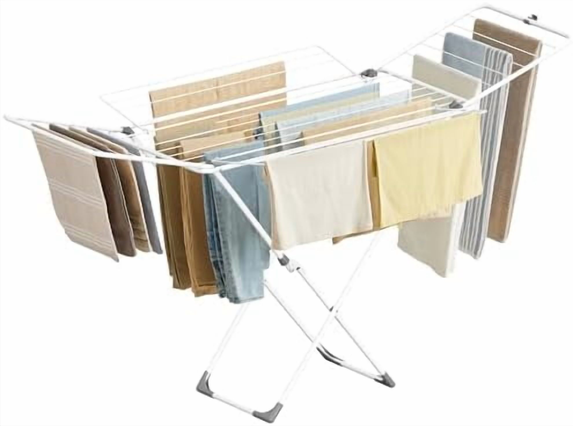 Clothes Drying Rack, Metal Laundry Drying Rack, Foldable, Space-Saving, Free-Standing Airer, with 4 Gullwings, Indoor Outdoor Use, Bed Linen Clothing, White ULLR541W01