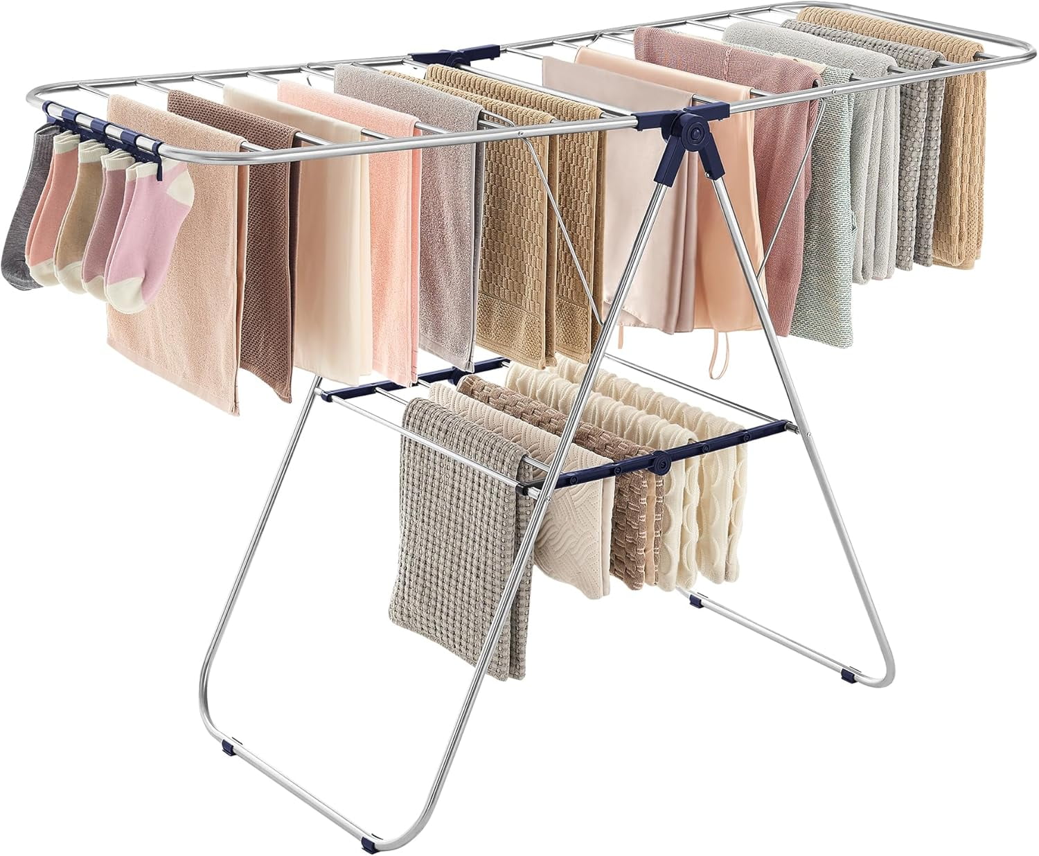 Clothes Drying Rack, with Sock Clips, Metal Laundry Rack, Foldable ...