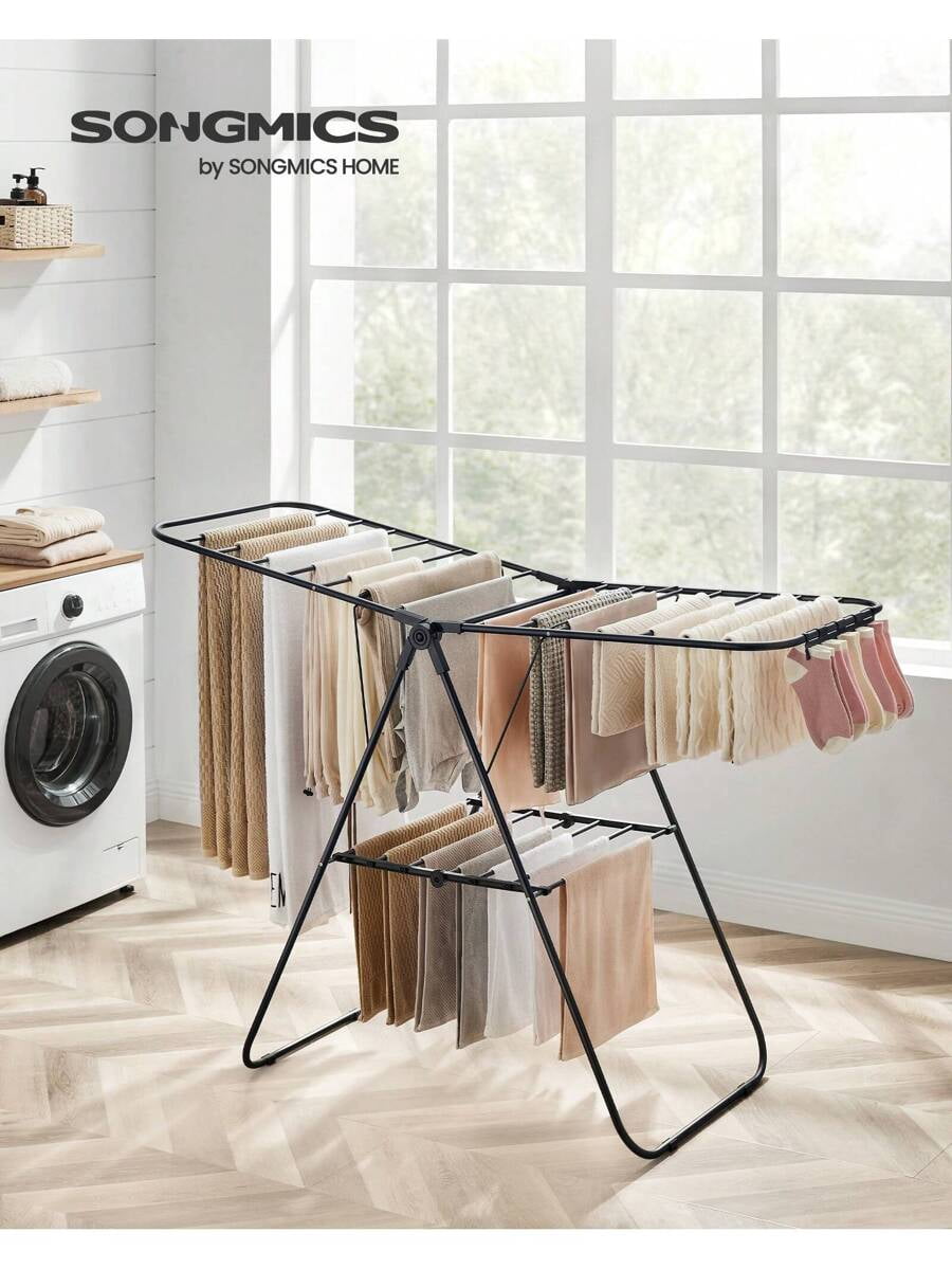 Steel Linen Rack Clothes Drying Rack, With Sock Clips, Metal Laundry Rack, Foldable ...