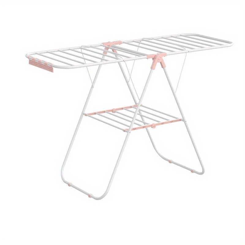 Clothes Drying Rack, With Sock Clips, Metal Laundry Rack, Foldable, Space-Saving, Free-Standing Airer, With Height-Adjustable Gullwings, Indoor Outdoor Use, Drying Racks