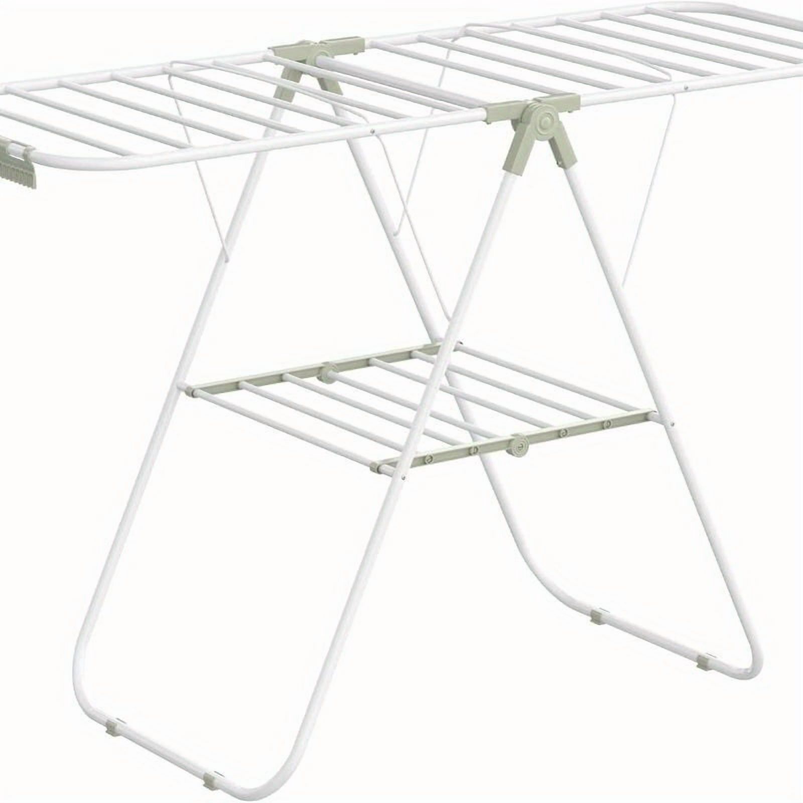 Clothes Drying Rack, With Sock Clips, Metal Laundry Rack, Foldable, Space-Saving, Free-Standing Airer, With Height-Adjustable Gullwings, Indoor Outdoor Use, Drying Racks