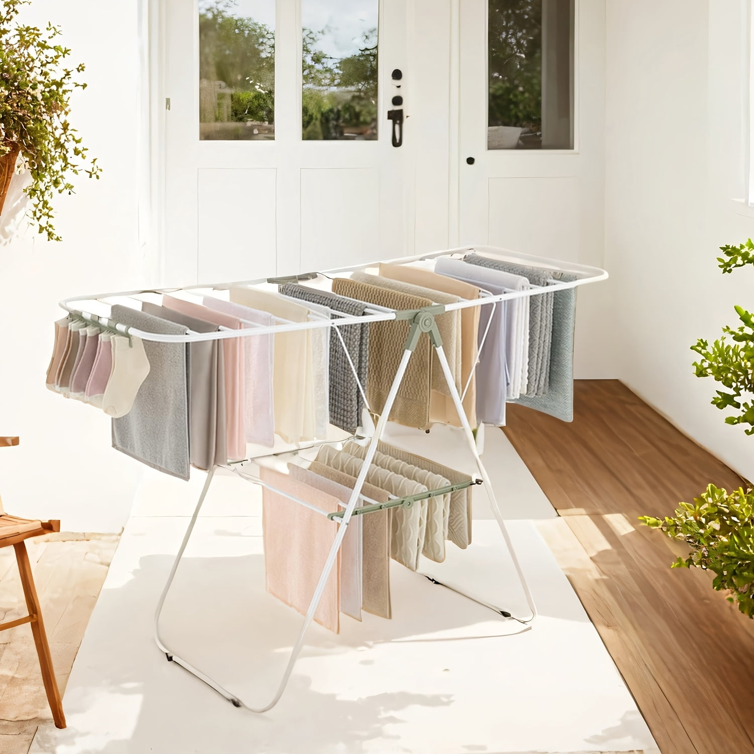 Steel Linen Rack Clothes Drying Rack, With Sock Clips, Metal Laundry Rack, Foldable ...