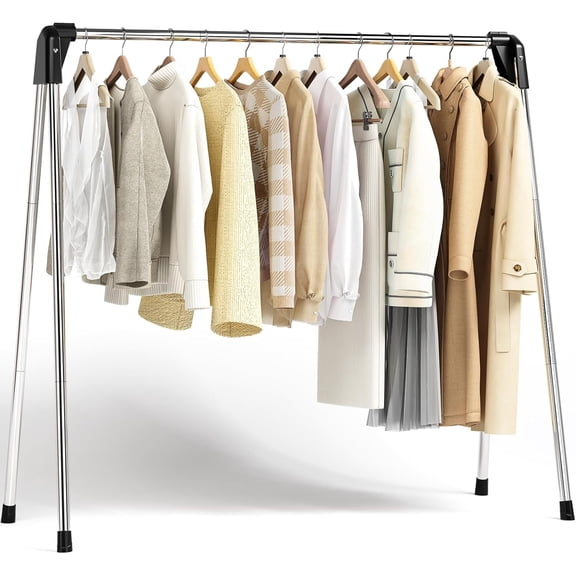 Clothes Drying Rack Stainless Steel Height Adjustable Foldable Gullwing Indoor Outdoor White 55 Inch