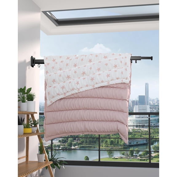 Clothes Drying Rack, Stainless Steel Laundry Drying Rack Wall Mounted, 45 Inch Clothes Hanger Rack with Hooks for Drying Clothes (Black)