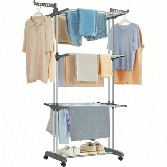 Clothes Drying Rack Stand 4-Tier,Foldable Laundry Drying Rack 67.7-Inch Tall,Steel,Rolling Clothes Horses Dryer Rack,Easy Assemble,Indoor Outdoor Use