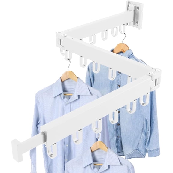 Clothes Drying Rack Wall Mounted Laundry Drying Rack Space Saver Collapsible Folding Clothes Hanger Rack with Towel Bar for Laundry Balcony Mudroom Bedroom Patio