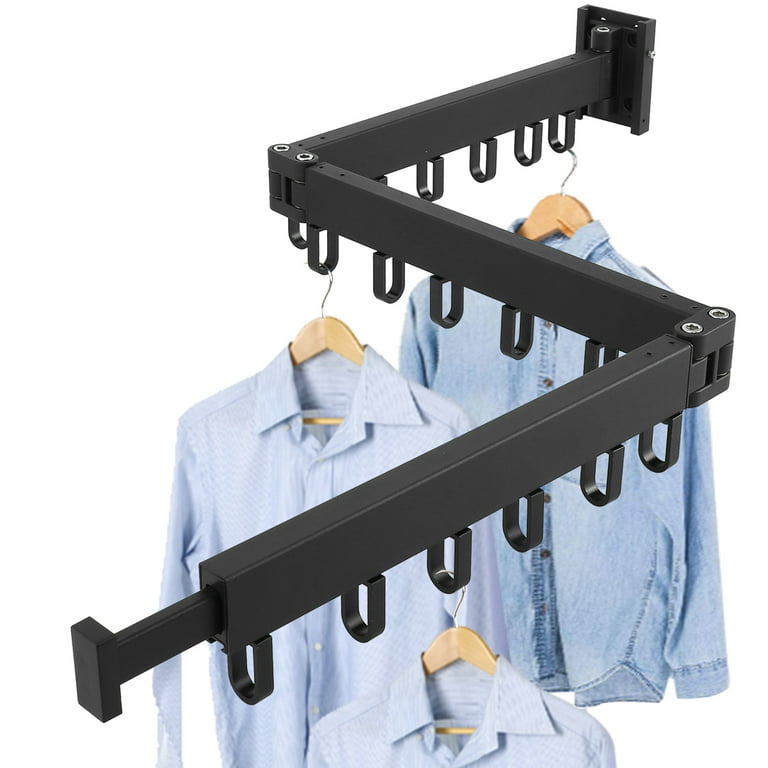 SND Home Wall Mounted Folding Clothes Drying Rack - Retractable Space  Laundry Drying Rack with Towel Bar - Black-1.13M