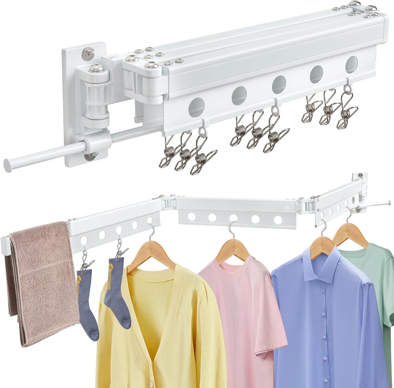 Clothes Drying Rack Wall Mounted, Retractable Space-Saving Foldable ... - Slim Foldable Laundry Drying Rack For Indoor Use