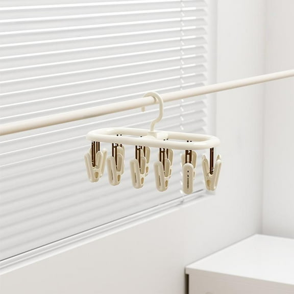 Clothes Drying Rack with 12 Clips, Foldable Hanging Rack, 360° Rotatable Hook for Drying Socks Clothes Towels Gloves