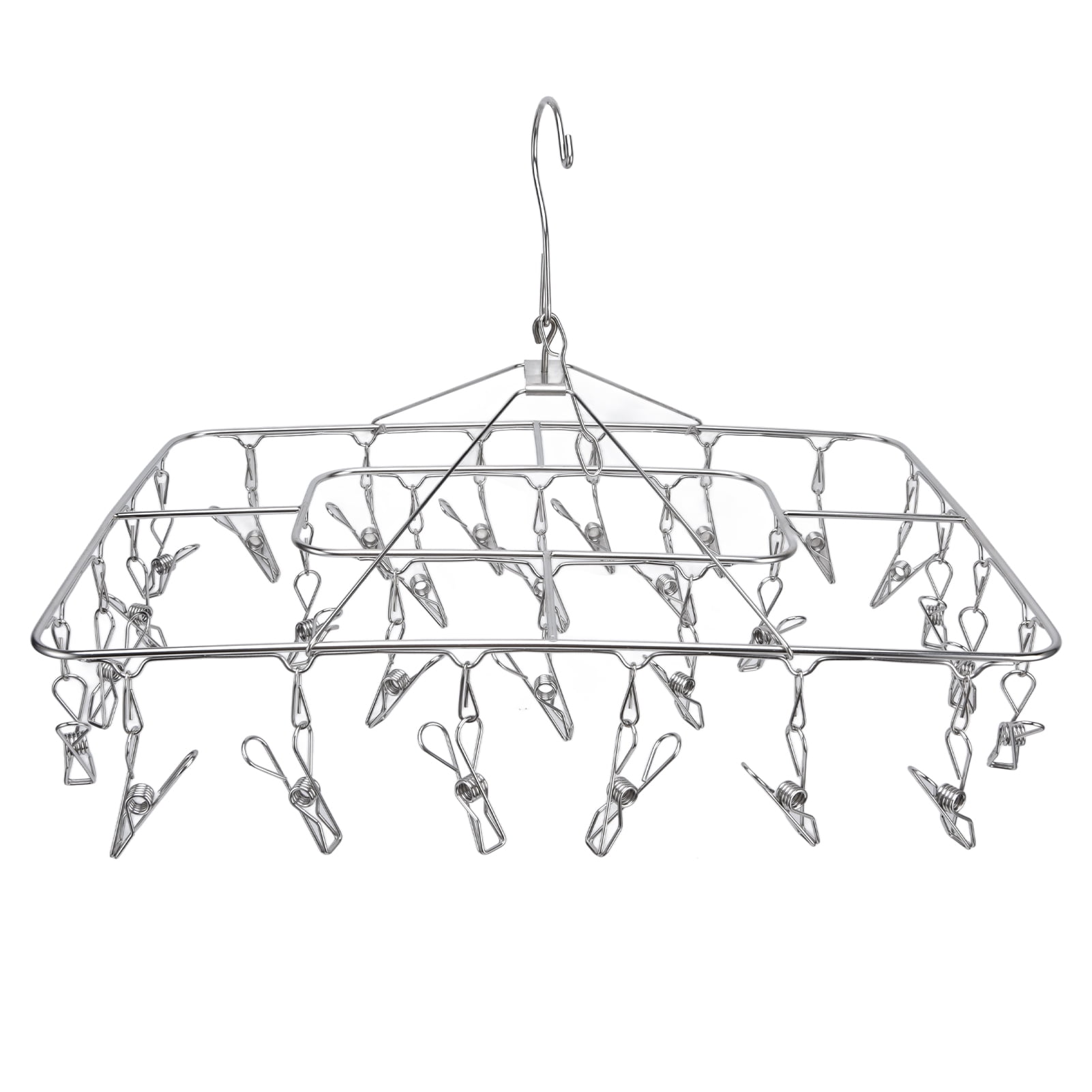 Clothes Drying Rack with 28 Clips Stainless Steel Laundry Drying Hanger for Socks Towels Bras