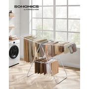 Clothes Drying Rack with Sock Clips Foldable Laundry Rack with Height-Adjustable Gullwings Space-Saving White and Gray