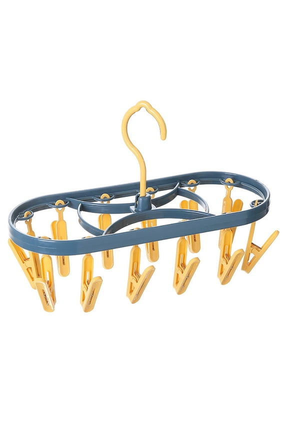 Clothes Drying Racks Foldable Clip Hangers Drip Hanger Plastic with 12 Drying Clips Wind-Proof Hook Underwear Hanger for Socks Bras