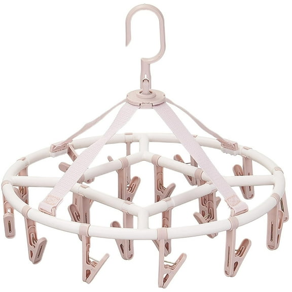 Clothes Drying Racks Foldable Clip Hangers Drip Hanger Plastic with 20 Drying Clips (Light Pink-Circle)