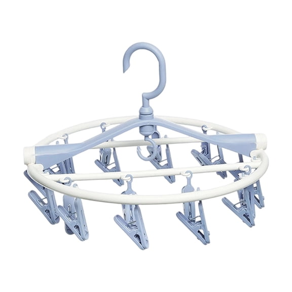 Clothes Drying Racks Foldable Clip Hangers Drip Hanger Plastic with 20 Drying Clips Wind-Proof Hook Underwear Hanger for Socks Blue