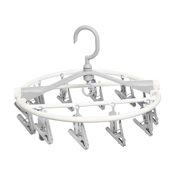 Clothes Drying Racks Foldable Clip Hangers Drip Hanger Plastic with 20 Drying Clips Wind-Proof Hook Underwear Hanger for Socks Gray