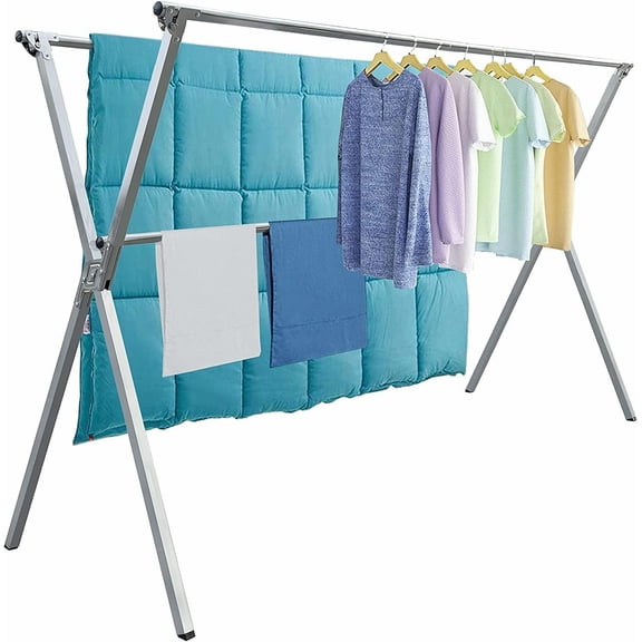 Clothes Drying Rack Outdoor 82 Inches Stainless Steel Adjustable Length Windproof Hooks