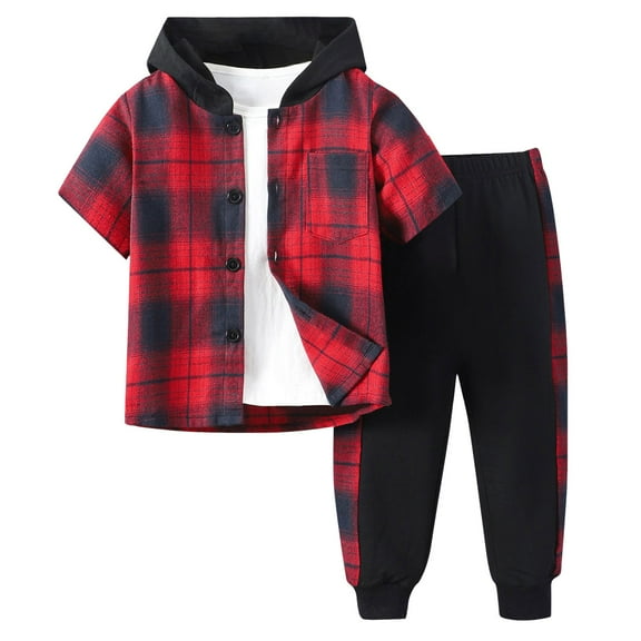 Clothes For Boys 6-7 Kids Clothes Boys 2Pcs Kids Boys Plaid Shirt Tops Pants Set Hoodie Sweatsuit for Fall Winter Spring Outfits