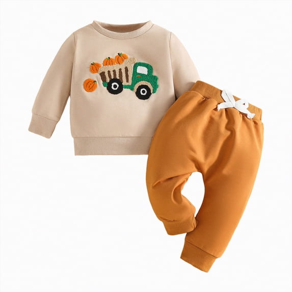 Clothes For Teen Boys Fall Winter Round Neckline Long Sleeve Drawstring Pants 6M 1T 2T 3T Everyday Outfit Outfits 2PCS