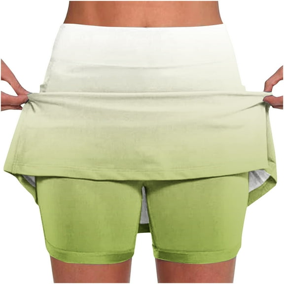 Women Clearance Women's Pants Straight Leg Shorts Plus Size Skirt Fake Two Piece Trousers Gradient Color Pants Casual Compression Shorts Trendy Base Skirt Slim Fit Exercise Trousers