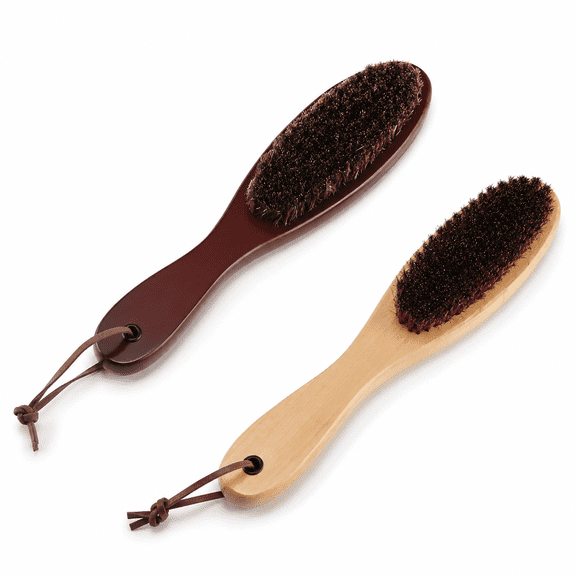 Clothes Garment Dust Cleaning Brush Lint Remover Brush with Genuine Soft Horsehair and Wooden Handle for Coat Men Suits Shoes Jacket Furniture Car Mat and Pet Hair (2-Pack)