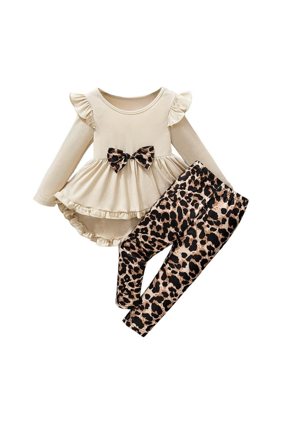 Clothes For Girls 10-12 Girls Clothes Size 6/7 Outfits Fall Girls Fall Clothing Sets Stylish Sweatsuit Outfits Ruffle Bowknot Top Leopard Print Pants Set