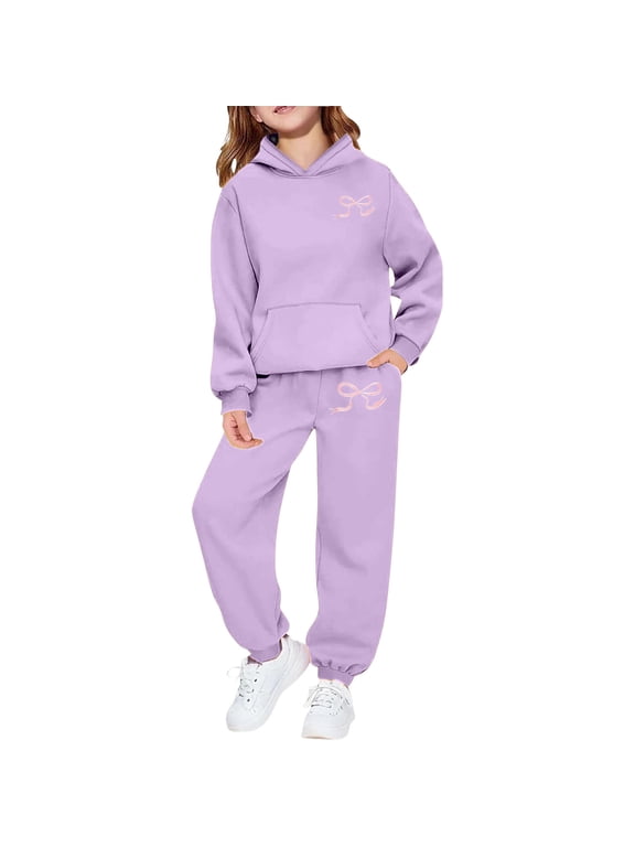 Clothes For Girls 10-12 - Girls Letter Print Hoodie And Pants Casual Fashion Two Piece Outfit For Children Comfortable Kids Jogger Tracksuit (Purple,4-5 Years)