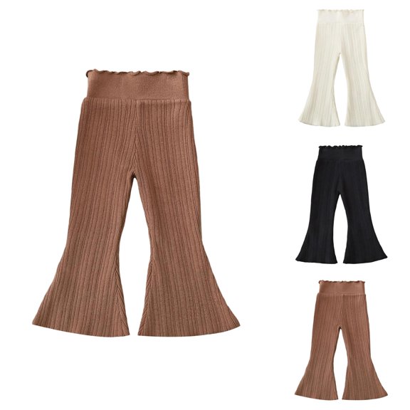 Clothes for Girls Pant for Girls Girls Knit Pants High Waist Flare Leg Winter Warm Casual Trousers For Toddler Kids Age 2 8 Korean Style Comfortable Stretchy Soft Everyday Outfit