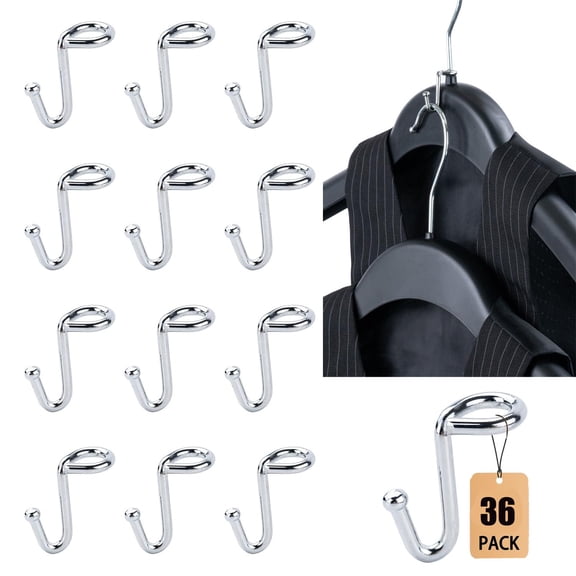 Clothes Hanger Connector Hooks, 36PCS, Clothes Hanger Organizer Mini Space Saving Extender Cascading Connection Hooks for Wooden Metal Plastic Hangers (Silver)
