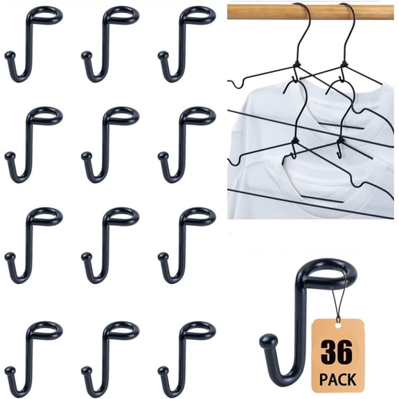 Clothes Hanger Connector Hooks, Heavy Duty Extender Clips Organizer Mini Space Saving Clothes Hanger Extender Cascading Connection Hooks for Wooden Velvet Metal Plastic Hangers (Black) 36PCS
