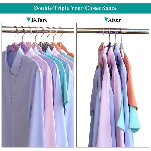 Clothes Hanger Connector Hooks, Outfit Hangers, Hanger Extender Clips, Cascading Hanger Hooks, Velvet Huggable Hangers Accessory, Heavy Duty Space Saving for Closet 60 Pcs (Clear)