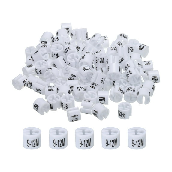 Clothes Hanger Marker (9-12M, White) Colored Hanger Sizer Garment Markers Tag, Pack of 100