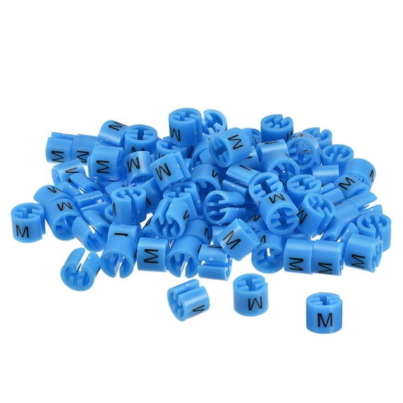 Clothes Hanger Marker M Size Tag Fit 3.5mm Rod Blue for Garment Clothing Color Coding, Pack of 100