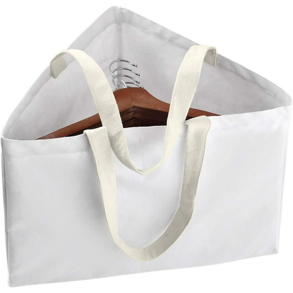 Clothes Hanger Organizer Holder for Space Saving, Hanger Triangle Storage Bag with Handles for Closet Tidier Laundry Rooms Wardrobe Drying Rack, Waterproof Portable Stacker Container (White)