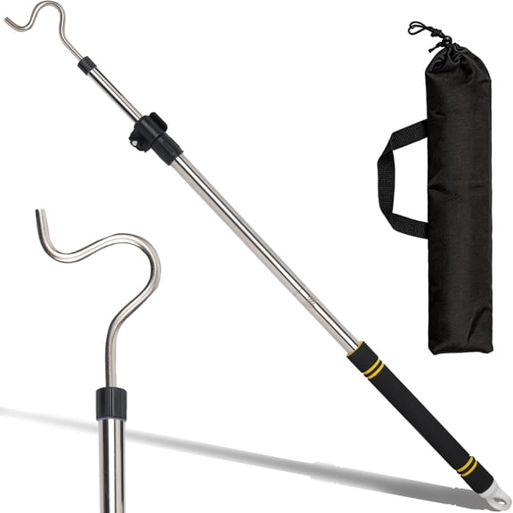 Clothes Hanger Reaching Hook 37 to 65Inch Hook Pole Long Light Hanging Extension Adjustable Rod Assist Tool Sponge Handle Shutters Ceiling Home Reacher Poles (65in)