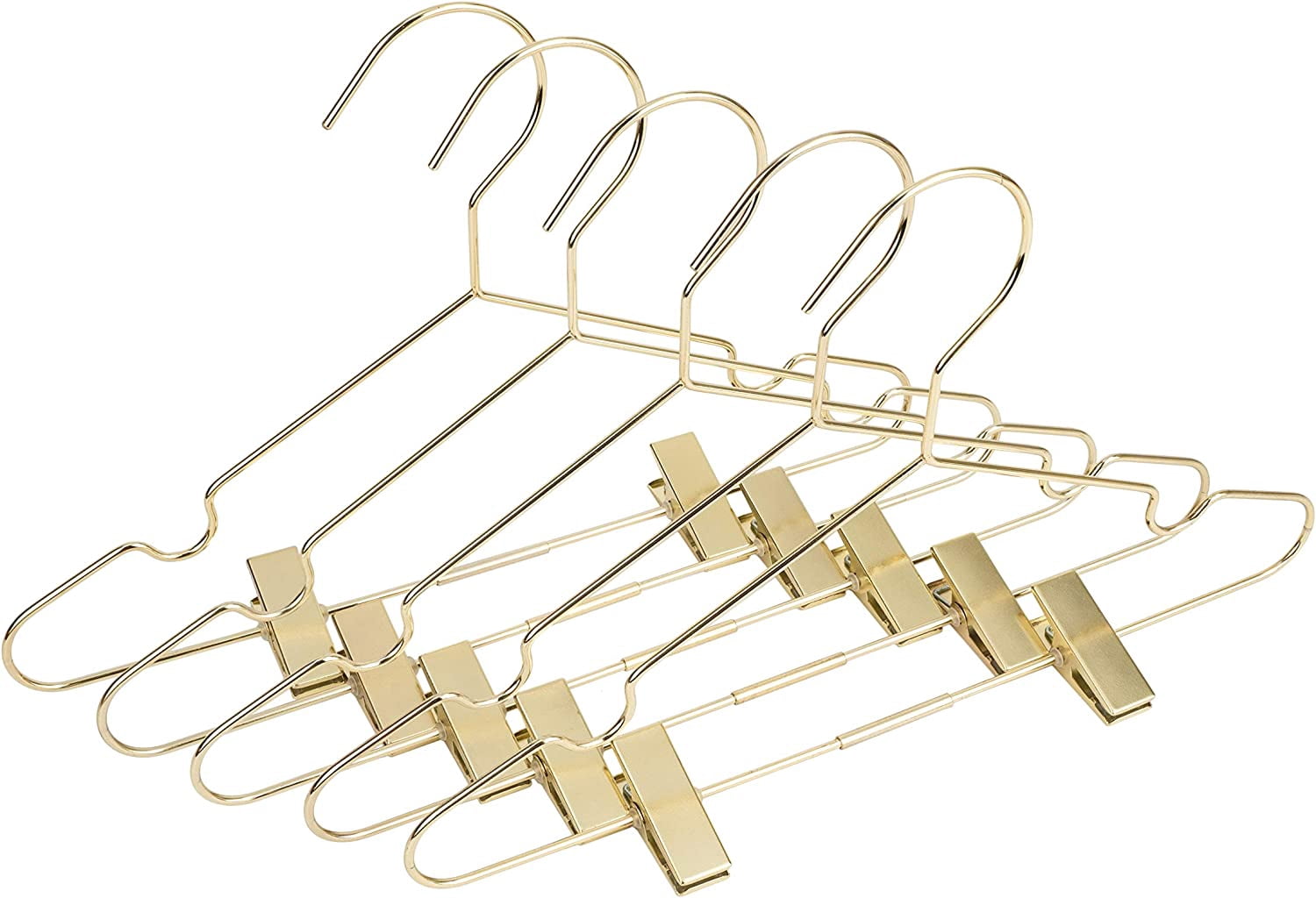 Clothes Hangers 12.6" Gold Metal Skirt Hanger with 2 Adjustable Clips Closet Storage Heavy Duty Rack Shirts, Pants Coats Display Space Saving Solution for Wardrobe 25 Pack