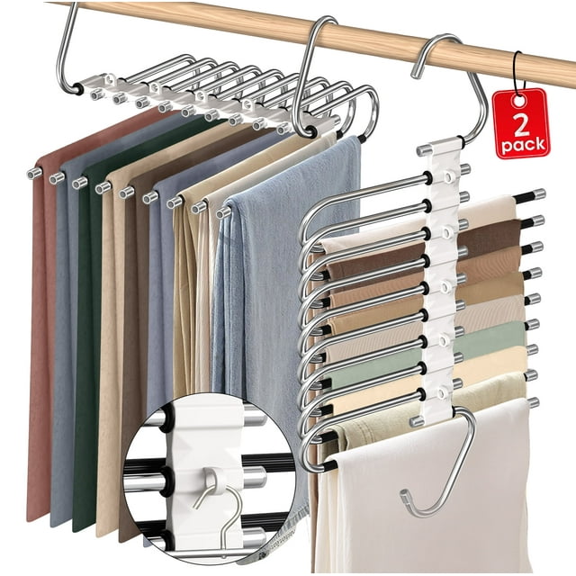 Clothes Hangers, 2 Pack Space Saving Hangers Pants Rack Skirt Hangers ...