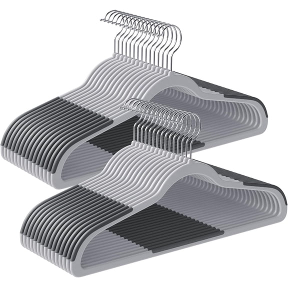 Clothes Hangers, Pack of 50 Plastic Coat Space-Saving, Light Gray and Dark UCRF50G