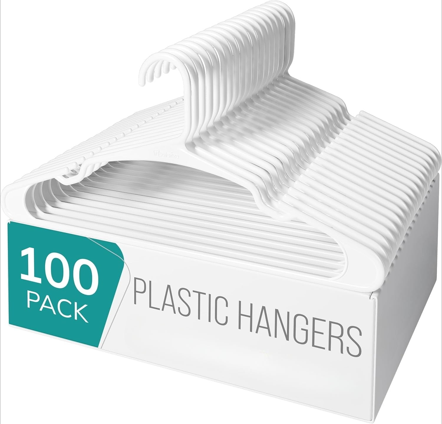 Clothes Hangers Plastic 100 Pack for Adults - Plastic Hangers, The Perfect Coat Hanger and Space Saving Clothes Hangers for Closet - White Hangers