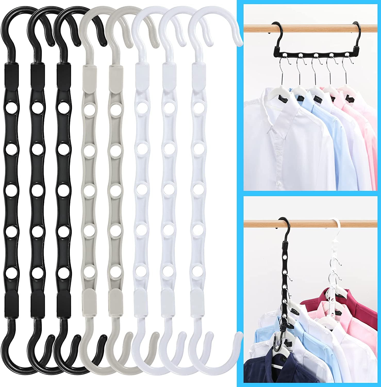 HOUSE DAY Sturdy Plastic Space Saving Hangers 12 Pack, Cascading Hangers  Organizer Closet Space Saver 80% and Wrinkle Free Clothes, Multi  Collapsible