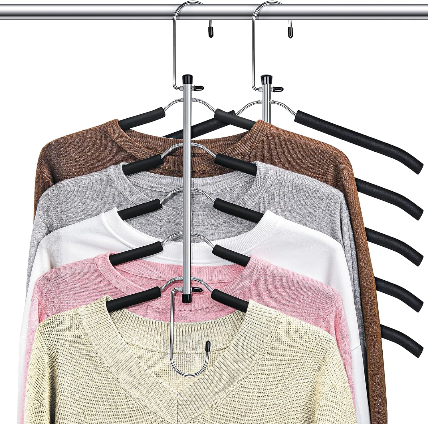 Clothes Hangers Space Saving Shirt Organizer, Non Slip Multi Shirt Hangers for Closet with Foam Padded Closet Organizers and Storage for Sweater Hoodie Blouse Coat Dress Short Black 4 Pack