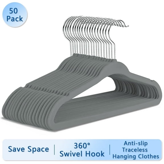 Kids Velvet Hangers,50 Pack Baby/Toddler Non Slip Felt Hangers,Gray