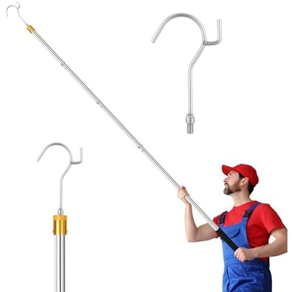 Clothes Hook Pole, Adjustable from 28 inches to 74 inches, Sponge Handle,Pick up Clothes from high Places,Closet Coat Rack Hook Rod, Used for Blinds Closets Ceilings, Strong Yet Lightweight.