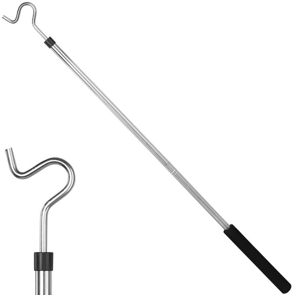 Clothes Hook Pole, Clothes Hanger Reaching Hook for Hanging Clothes Light and Plants Extendable from 35" to 50" Made of Stainless Steel Tube with Sponge Handle