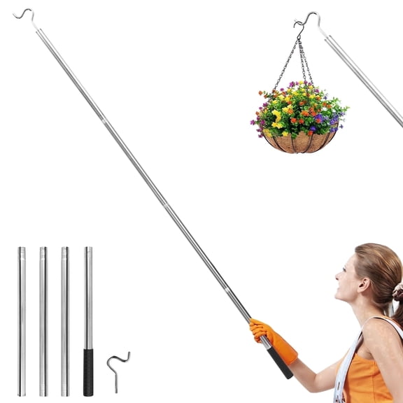 Adifare Clothes Hook Pole Detachable High Reach 37" to 64" Clothes Hanger Reaching Hook Telescopic for Hanging Bird Feeders Light Closet