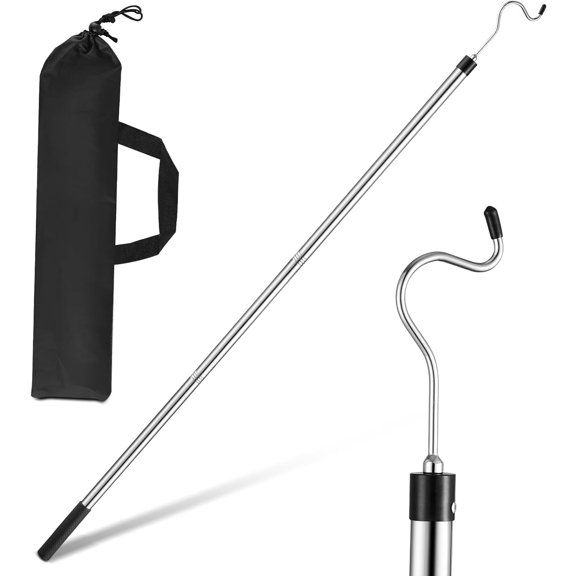 Clothes Hook Pole,Extendable 3550" Stainless Steel Closet Reacher with S-Hook for Hanging Clothes, Plants, and Lights