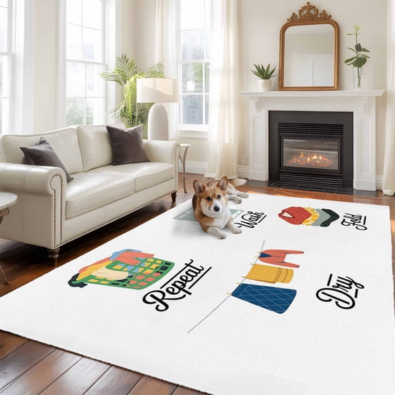 Clothes Laundry Area Rugs 5x7 ft Repeat Wash Fold Dry Abstract Art Washable Rug Non Slip Indoor Carpet Absorbent Floor Mat for Living Room Bedroom Dining Room