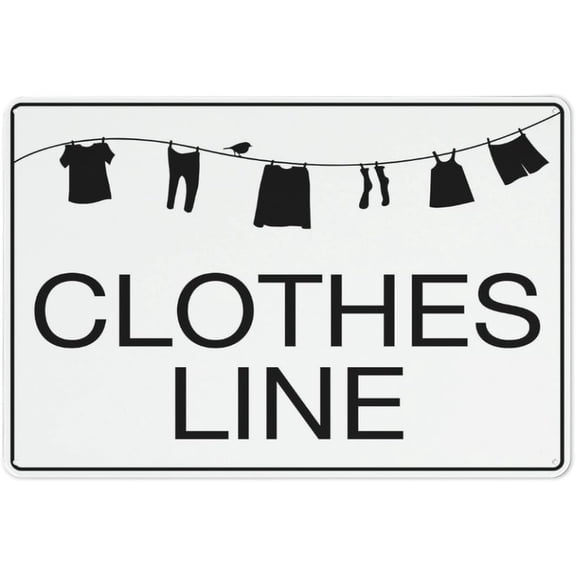 Clothes Line Reflective Aluminum Metal Signage - 8"x12", With Symbol, Weatherproof - Home Backyard, Apartment Complex, Campground